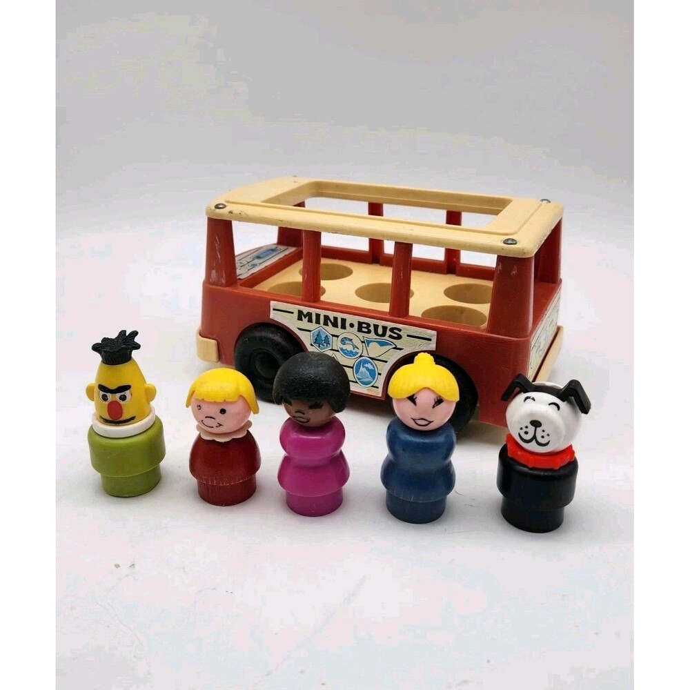 Fisher Price 1969 MINI BUS 6x3 w/ 5 passengers including Dog and Bert (Driving)